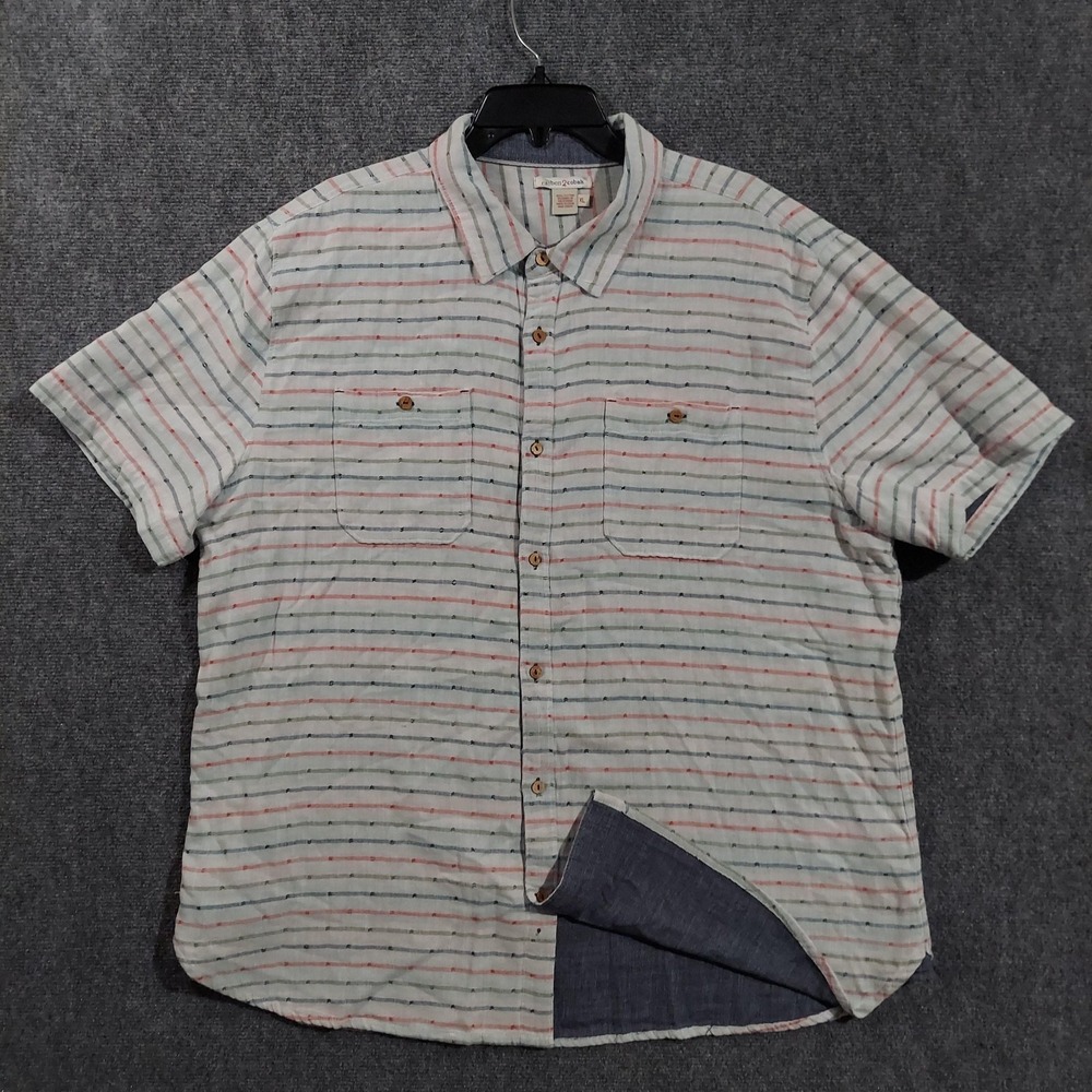 Carbon2cobalt Shirt Mens XL‎ White Stripe Short Sleeve Button Up Double Pocket